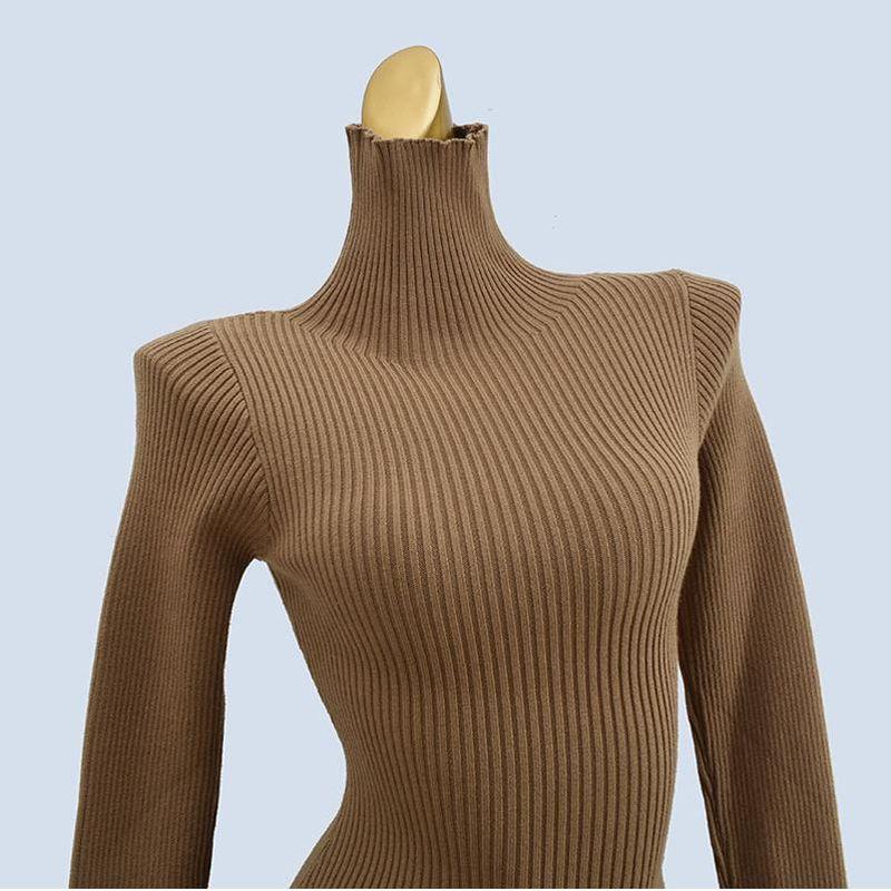 High Collar Pure Color Short Silm Hip Knitwear Dress Sweater Inner Soft Stretch Women's Clothing Thick