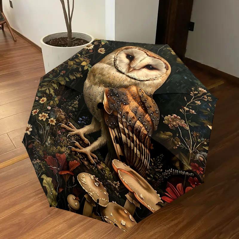 1PC Owl Forest Umbrella-8-Rib Reinforced Portable Folding Travel Suitable for All Seasons Outdoor Daily Use-G326
