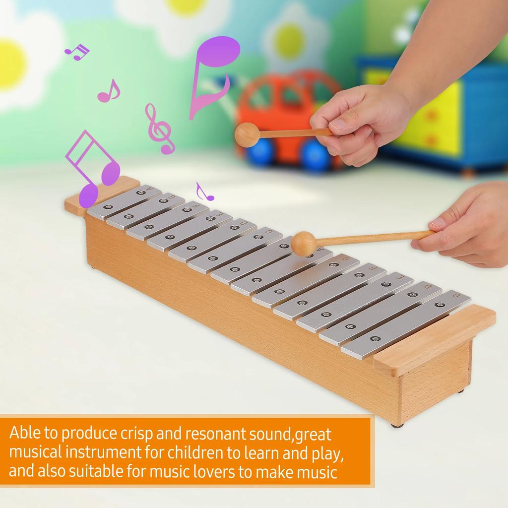 Portable Aluminum Piano Percussion Instrument Musical Instrument with Wooden Sticks 13-Note Glockenspiel