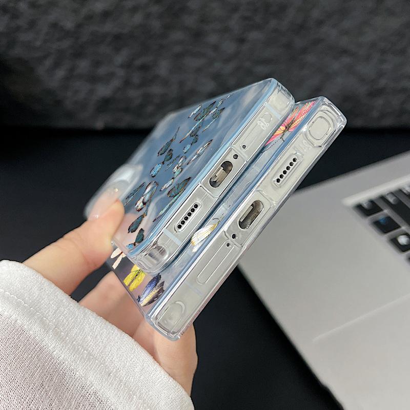 Butterfly Pattern Feather Sparkling Phone Case For Samsung S25 Ultra S24 FE S23 A56 A36 A16 A55 TPU Soft Edge Slim Shockproof Hard PC Bumper Cover