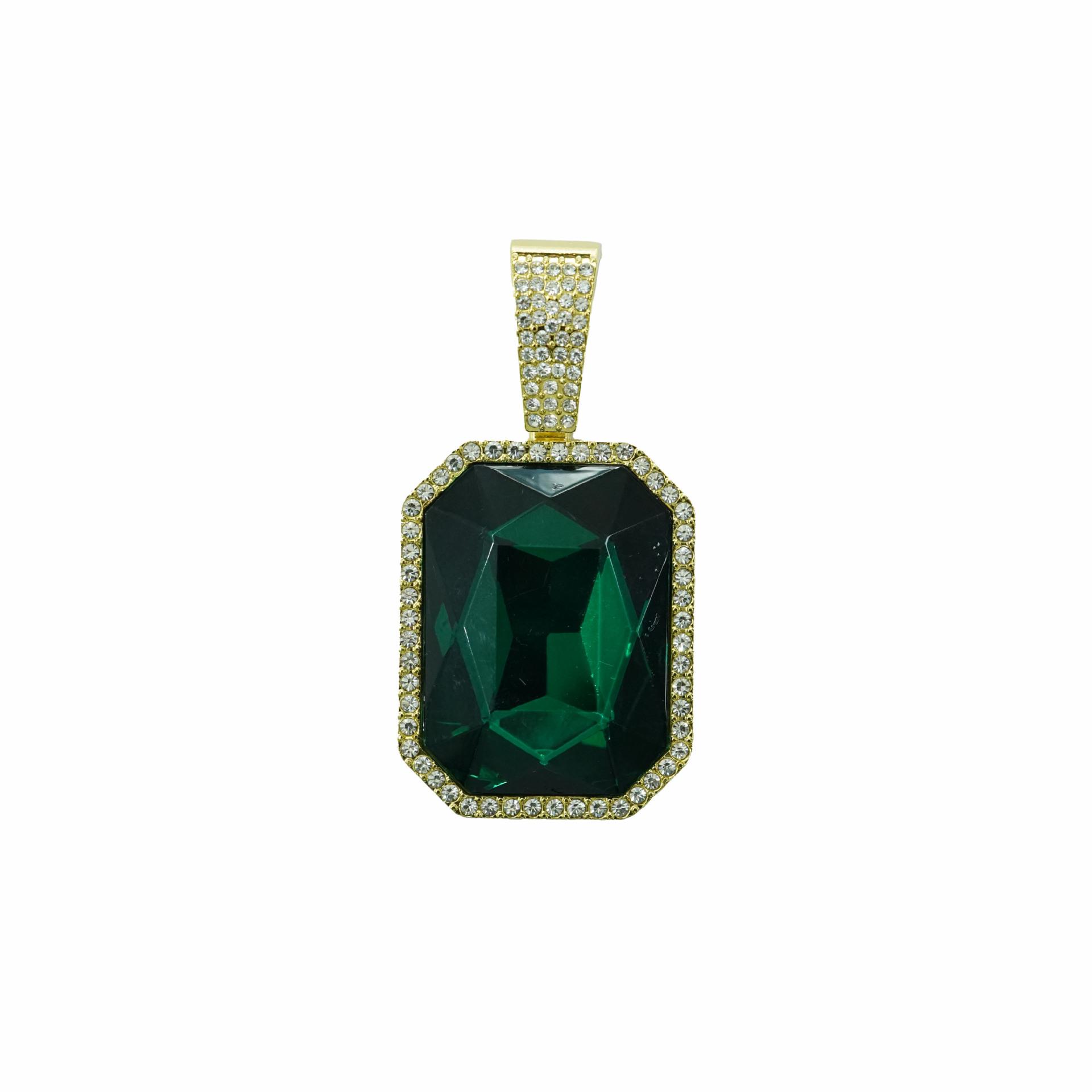 

Best-selling Colorful Gemstone Alloy Large Pendant Paired with Colorful Gemstone Cuban Necklace, Hip-hop and Cool Necklace