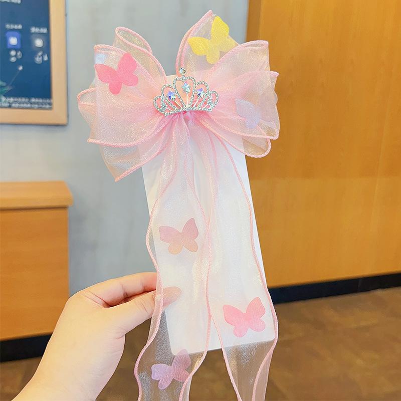 Children s Hair Clip Fashion Cute Little Girl Rainbow Bow Braided Hair Accessory Ponytail Ribbon Hair Clip розовый
