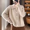 Polo Neck Knitted Cardigan Jacket Sweater Women's Autumn and Winter Lapel Thickened Outer Knitted Sweater Top Tide