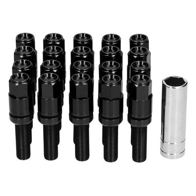 20 piezas Pernos de Rueda Extendidos de Acero M12x1.25 Rosca 28mm con Manguito Universal para CocheNegro