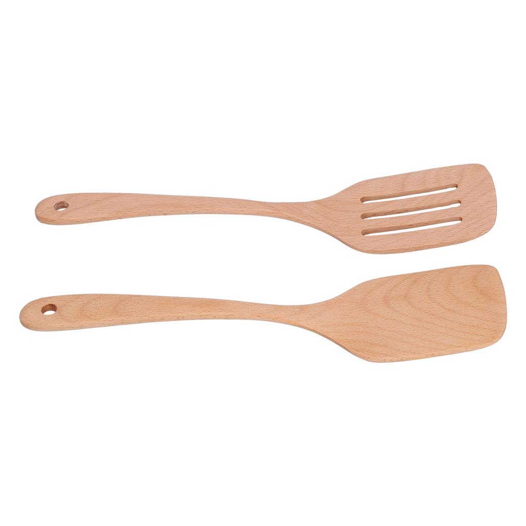 2 Adet Mutfak Çevirici Spatula Seti Ahşap Çevre Dostu Yüksek Sıcaklığa Dayanıklı Non