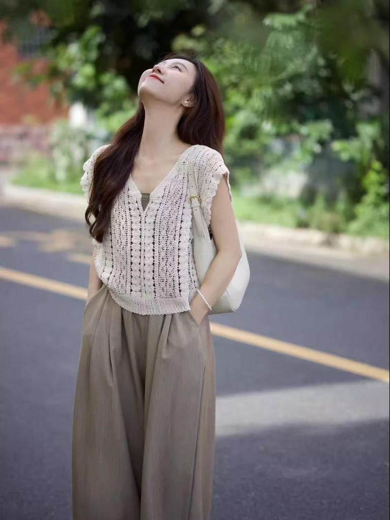 Slim-Fit Summer Tea-Toned Two-Piece Set for Women: Hong Kong & Korean Drama Style