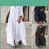 Cotton Linen Long Dress With Stand Collar For Casual Summer Women