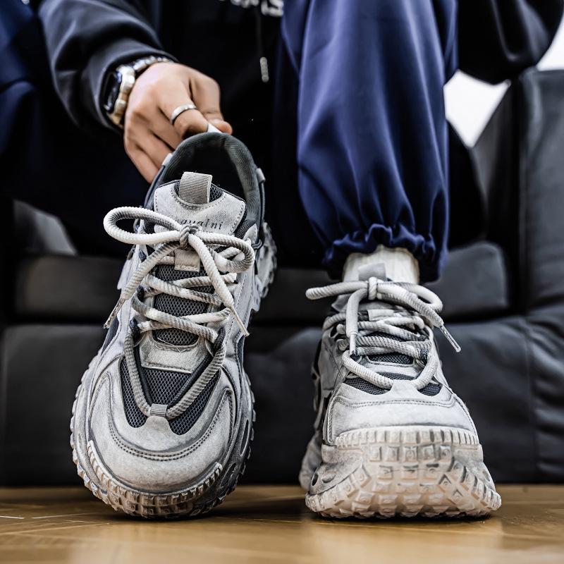 Men's Trendy Breathable Mesh Sneakers with Thick Tire Sole