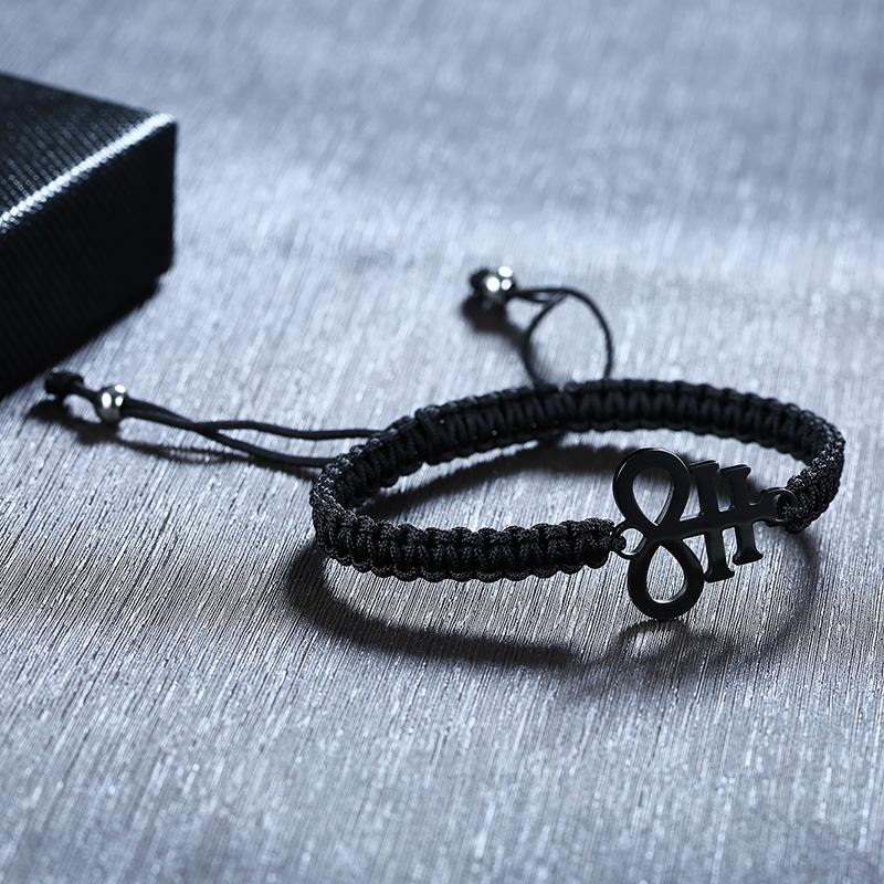 Charm Braided Bracelet Seal Of Lucifer Handmade Wave Black Adjustable Male Wrist Brazelet