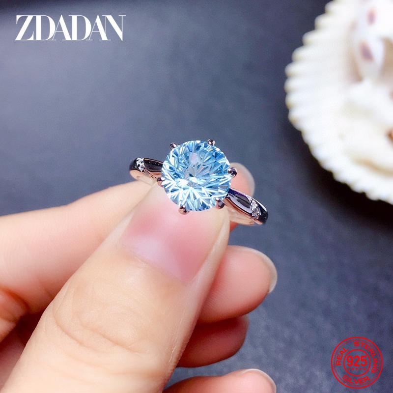 925 Silber Blauer Topas Ring für Damen Hochzeit Mode Schmuck
