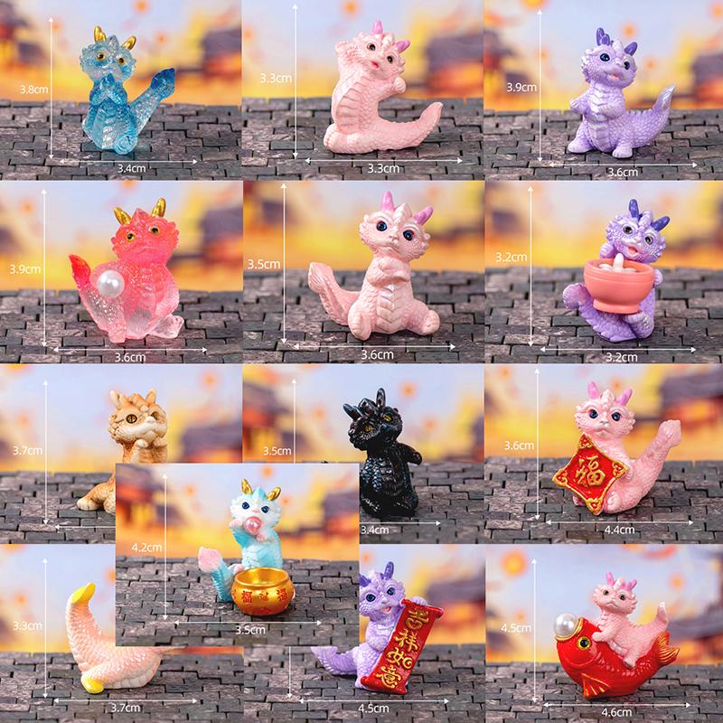 Cute Mini Dragon Figurine 2023 Year Of The Dragon Ornament Micro Landscape Decoration Dollhouse Miniature Toy