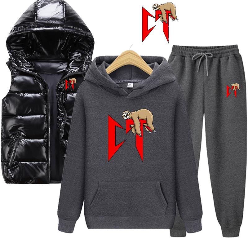 Herren Damen Trainingsanzug Weste+Hoodies+Sweathose Anzug Lässig Jogger Sportbekleidung 3-teilig Herren Fleece Streetwear Sets