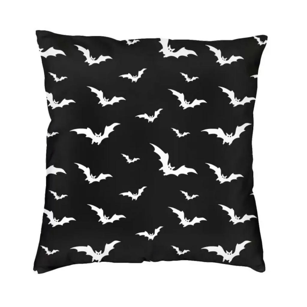 Pastel Goth Pink Black Bats Nordic Throw Pillow Cover Home Decorative Halloween Witch Chair Cushion 45x45cm Pillowcases