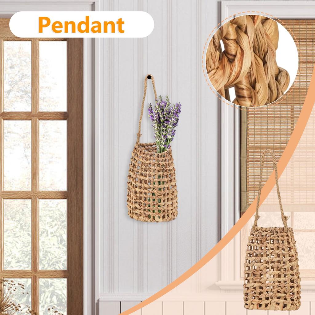 Woven Front Door Basket, Water Hyacinth Hanging Wall Flower Basket, Wall Decor Boho Decoration For Home, Garden, Pantry
