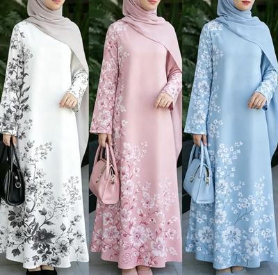 2026 Muslim Abaya,floral Pattern,elegant and Stylish, Fade-resistant,suitable for Festivals and Daily Wear,affordable Abaya Does Not Include Headscarf
