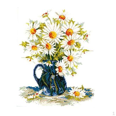 Daisy Flowers Stamped Stitch Set - Counted Stitch, -Stitching Patterns with Pre-Printed Fabric &