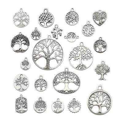 Alloy Retro Tree of Life Hollow Round Pendant for Necklace & Earrings