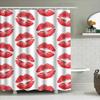 Red Lips Waterproof Shower Curtain Red Lipstick Pattern Bath Rug Decoration For Bathroom Accessories Set White Background One Si