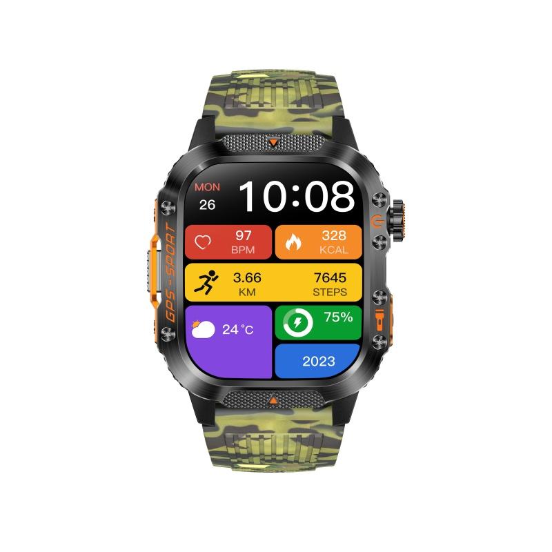 Rainbuvvy HT36 Bluetooth Smart Bracelet 2.01inches IPS BT5.3 Bluetooth Call IP68 Waterproof 540mAh Android GPS Smartwatch Multi-language