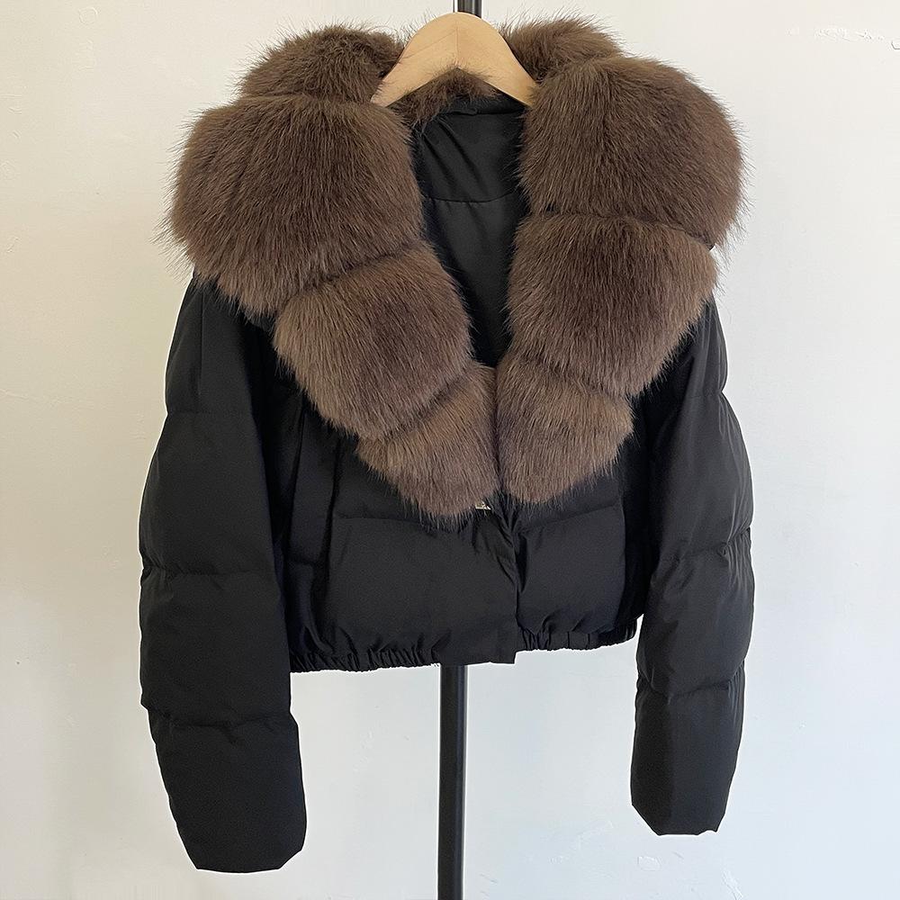 Women's Short Winter Faux Fur Collar Duck Down Jacket