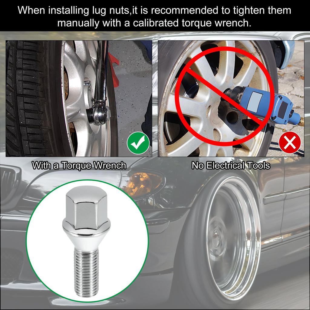 UXCELL Wheel Bolts, 60° Tapered Seat, 17mm Shank, Lug Nuts, Chrome, Wheel Stud Set, M12x1.5, 26mm, 8 Pieces