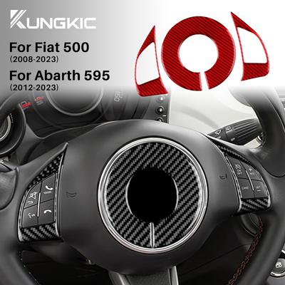 Dla Fiat 500 Abarth 595 2012 2013 2014 2015 2016 2017 2018 Naklejka na kierownicę samochodową z prawdziwego miękkiego włókna węglowego