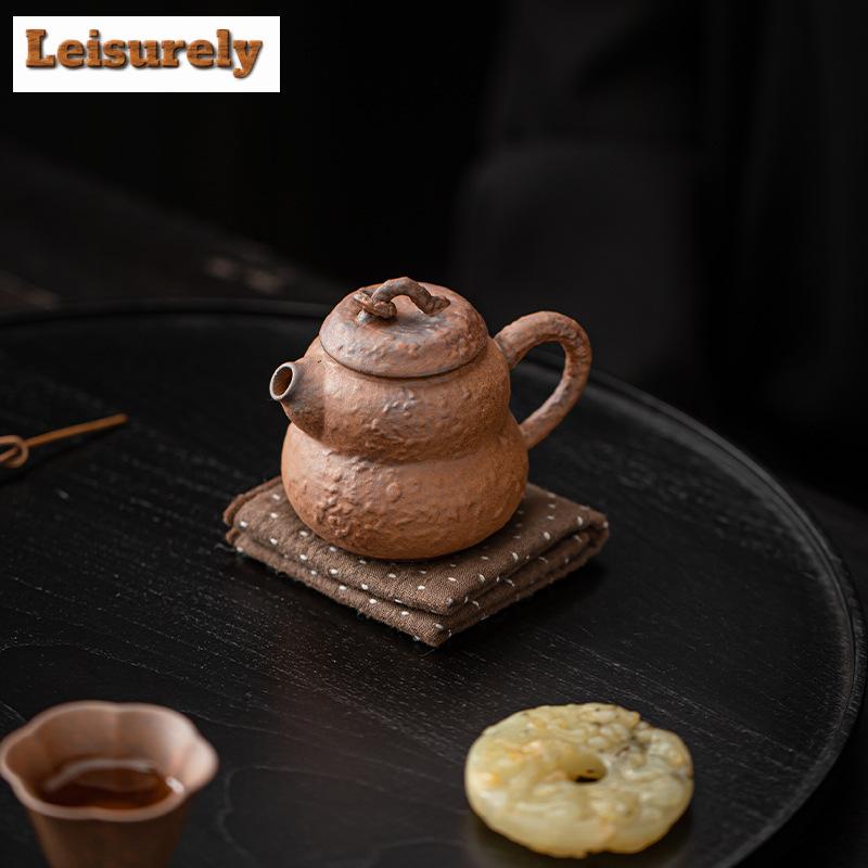 Retro Coarse Pottery Teapot Ancient Old Rock Mud Pot Tea Maker Kettle with Strainer Kung Fu Tea Tea Items Supplies Collection