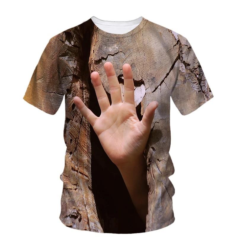 Summer Men Interesting Creative Palm Print T-Shirt Fashion 3d Printed Round Neck Short Sleeve Loose Plus Size Tops Clothing