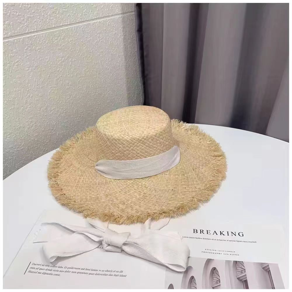 Fashion Handmade 100%natural Raffia Dame Top Big Brim Straw Hat Beach Girl Holiday Panama Sunscreen Breathable Sun Hat sale