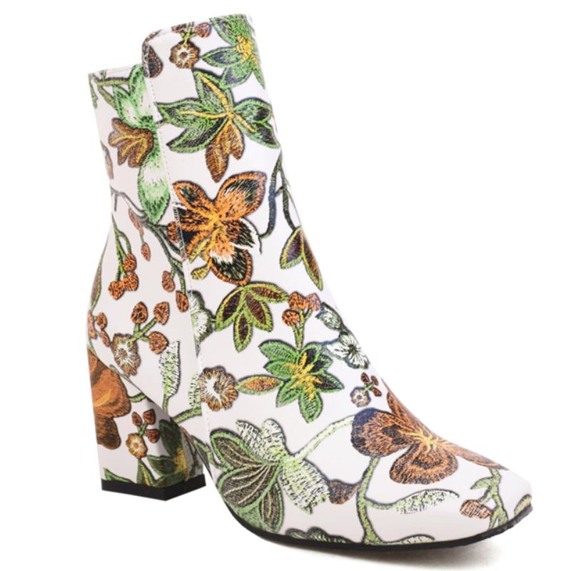 

Sexy Ankle Boots for Women 2024 Autumn Winter Shoes Flower Print Short Boot Heels Party Shoes Ladies Brand Big Size 45 39 зелений