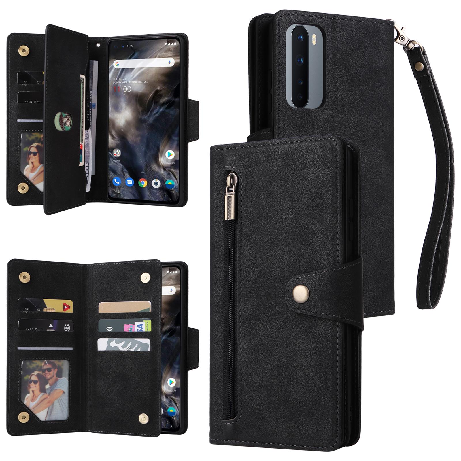 

Для OnePlus Nord Чехол из ПУ кожи Складная подставка Кошелек Чехол для телефона с заклепками Black