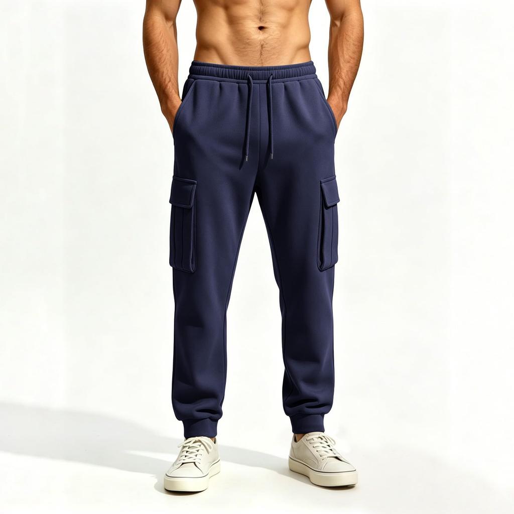 Men's Casual Color Loose Fit Wide Leg Sweatpants with Elastic Waistband and Cuffed