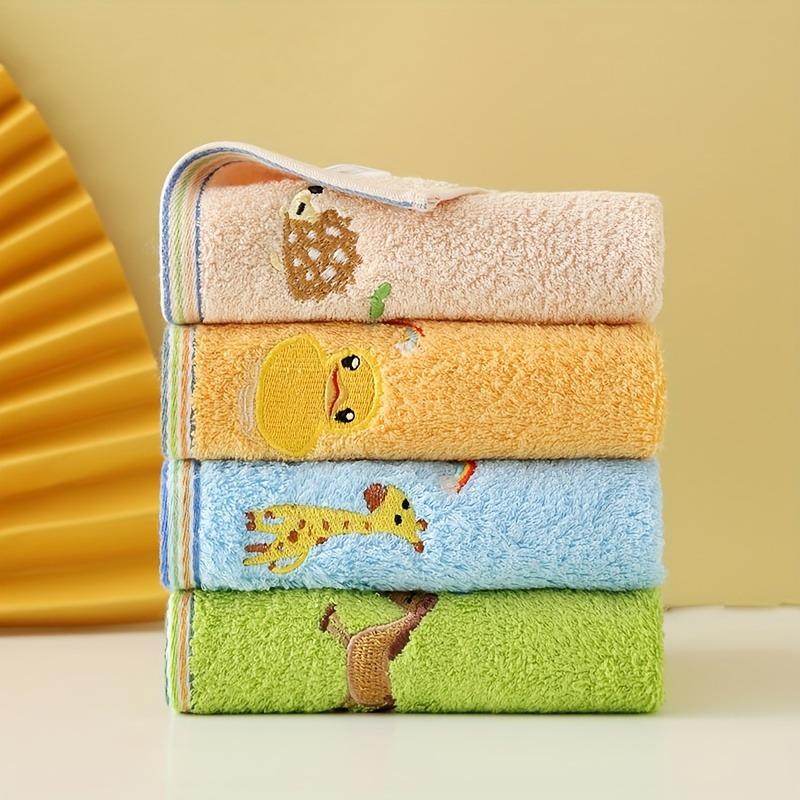 Set da 4 asciugamani in fibra di bambù, asilo, ricamo cartone animato, asciugamano per le mani, morbido, assorbente, 25 x 50 cm / 9,84 x 19,68 pollici, colore casuale