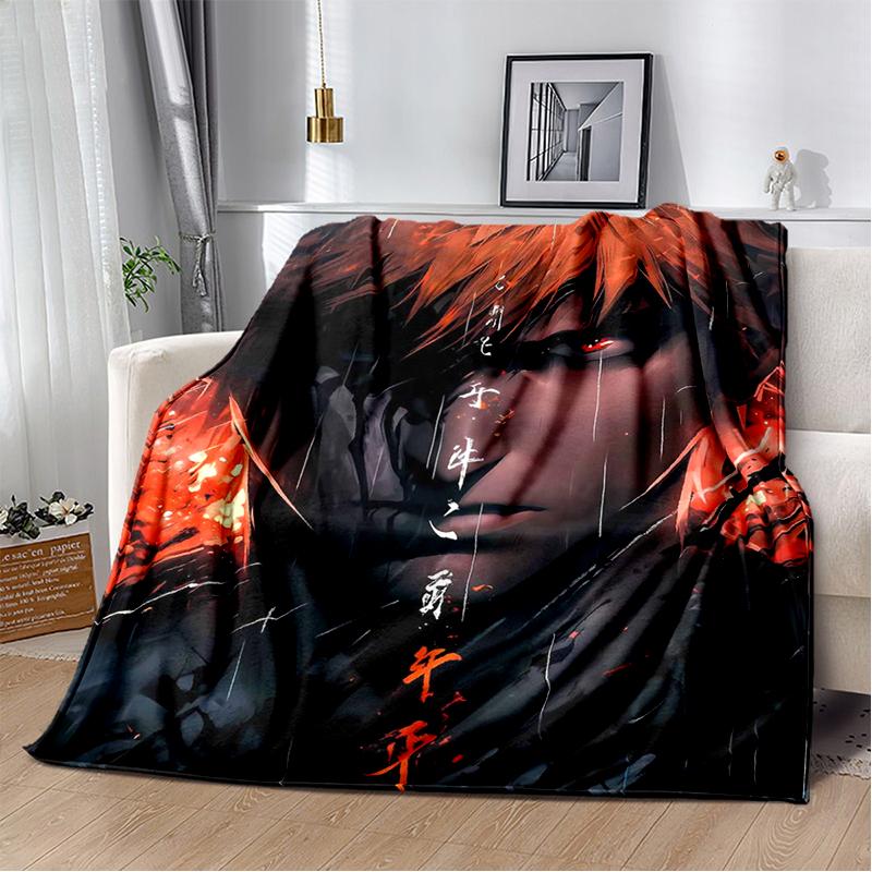 3D Bleach Kurosaki Ichigo Cartoon Anime Soft Blanket,Soft Throw Blanket for Home Bedroom Bed Sofa Travel Cover Child Gift
