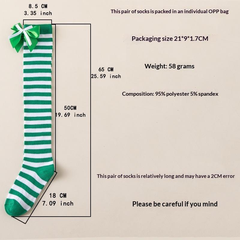 1 Pair Double Bow Decor Striped Over Knee High Socks Soft Skin-friendly for Girls Cosplay Halloween Costume Wear