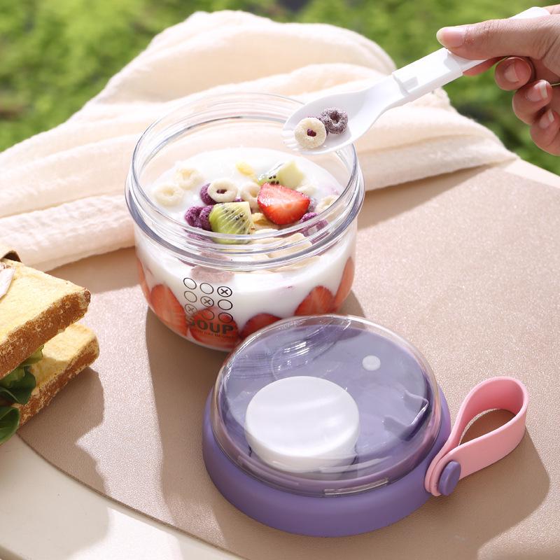 Portable Breakfast Cup with Lid & Spoon - Versatile for Salad, Oatmeal, Yogurt, or Overnight Meals