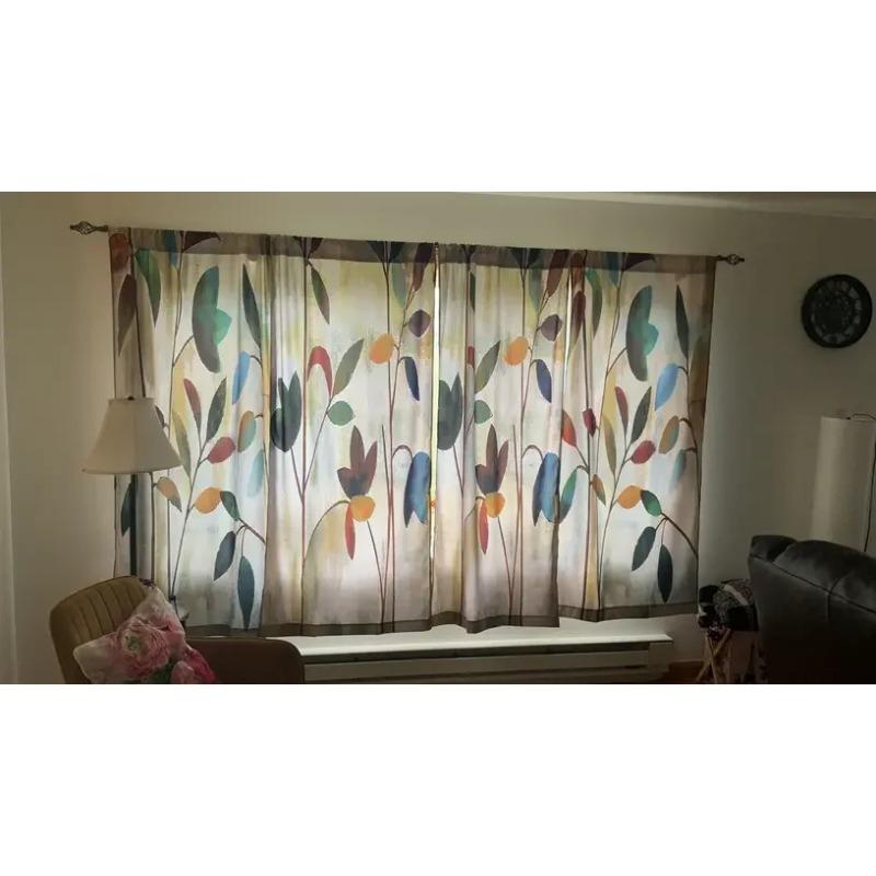 2 Panels Leaf Nordic Geometric Printed Curtain Rod Pocket Window Treatment For Bedroom Office Kitchen Living Room Home Decor