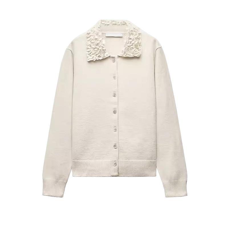 Fall and Winter New Women's Clothing French Classic Style Loose Beaded Lapel Long Sleeves Knitting Cardigan 3969102