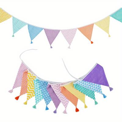 1PC Guirlande de Fanions en Tissu Floral Vintage 12 Fanions Décoration Fête de Mariage Bannière Fête d'Anniversaire