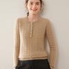 Women's Autumn/Winter Slimming Cashmere Sweater - Round Neck Hollow Jacquard Design with Half-Open Collar