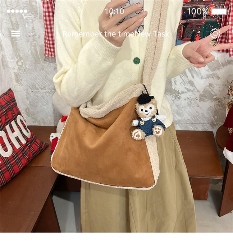 Retro Lambswool Spliced Shoulder Bag - Autumn/Winter Fashionable and Versatile