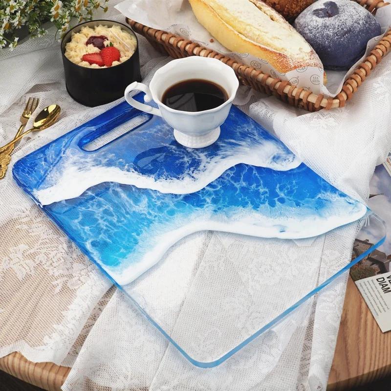 Hand-made Large Rectangular Handle Tray Swing Table Mirror Silicone Diy Crystal Glue Silicone Mold