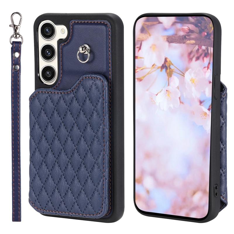 Capa tipo carteira com compartimentos para cartões xadrez de luxo para Samsung A13 A14 A52 A53 A54 S23 S22 S21 iPhone 14 13 12 11 PU com fivela magnética e alça de mão