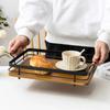 2024 New Bamboo Fruit Tray with Metal Handle, Barbecue Tray Tea Tray Dessert & Bread Plates Wooden Plate Cake Stand