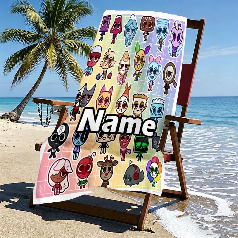 Custom Name Personalized Sprunki Game Print Beach Towel, for Trip Camping Beach Party Home Decor, Birthday Gift for Family & Friends