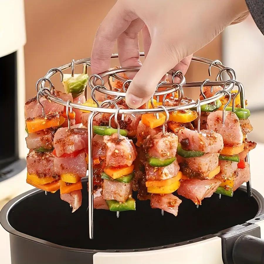 Food-grade Stainless Steel Grill Set: 1 Stand + 24 Skewers. For Air Fryer & Oven, Fits Meat, Seafood, Veggies, Fruits, Restaurant-ready.