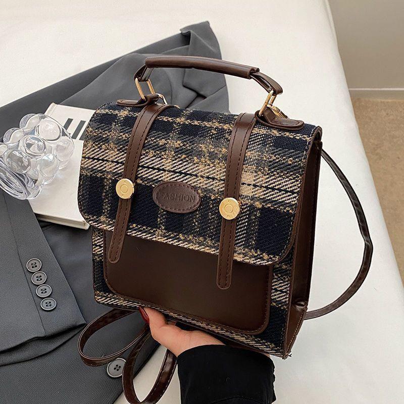Fashion Women's Handbag Minimalist Plaid Backpack with Adjustable Strap, Casual Versatile Travel Daypack