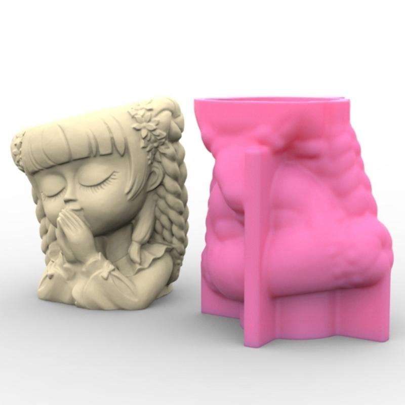 Nonstick Cutet Prayer Girl Pen Holder Mold Flower Pot Silicone Mold DIY Crafts Ornament Tool DIY Succulent Planter Mold