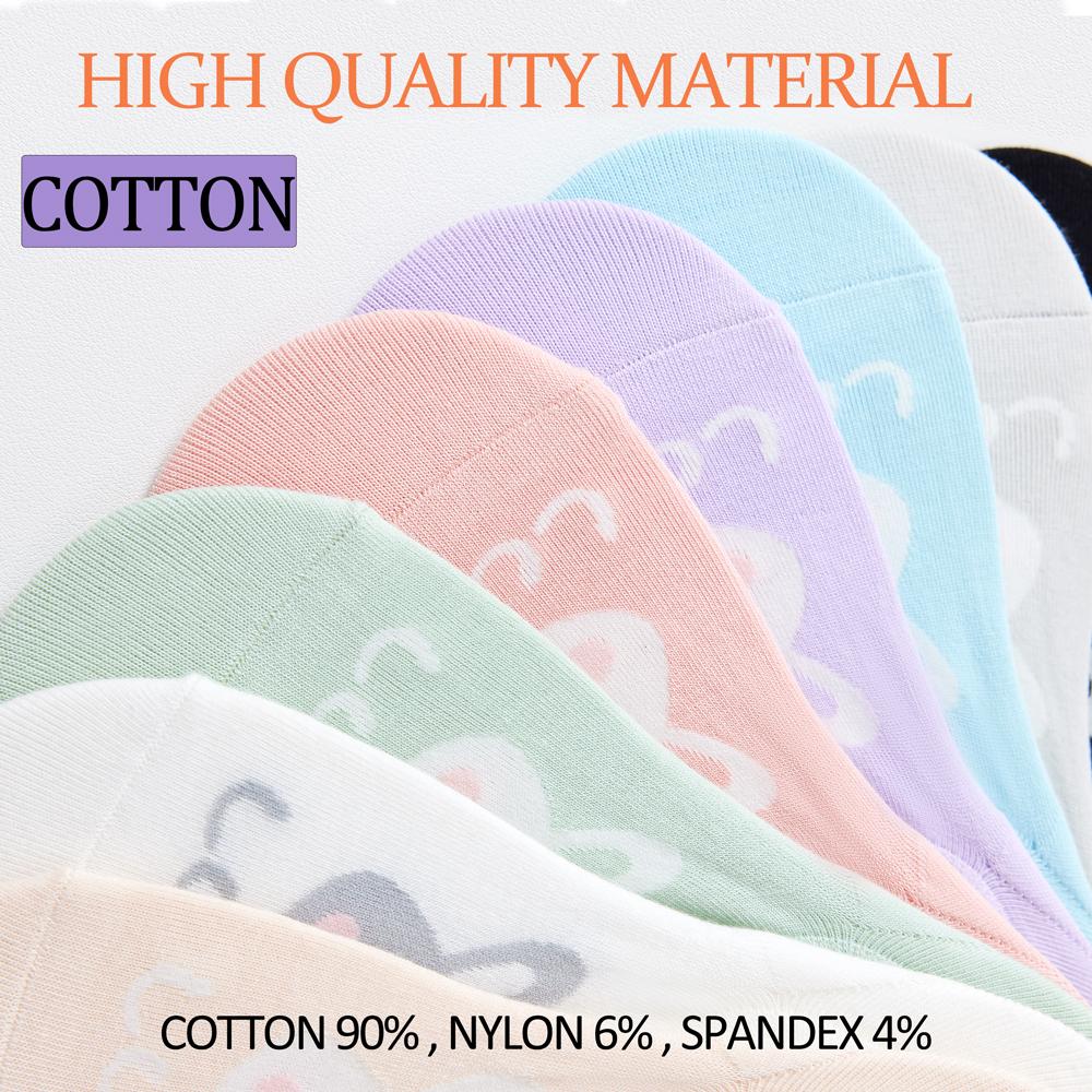 3 Pairs Kawaii Fashion Cute Rabbit Invisible Socks for Women - 8 Colors Thin Cotton No-Show Socks  Odor-Free Non-Slip Daily Wear