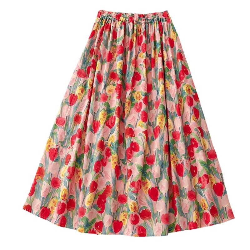 2025 Vintage Resort Tulip Printed Peplum Skinny Oil Color Halter Skirt